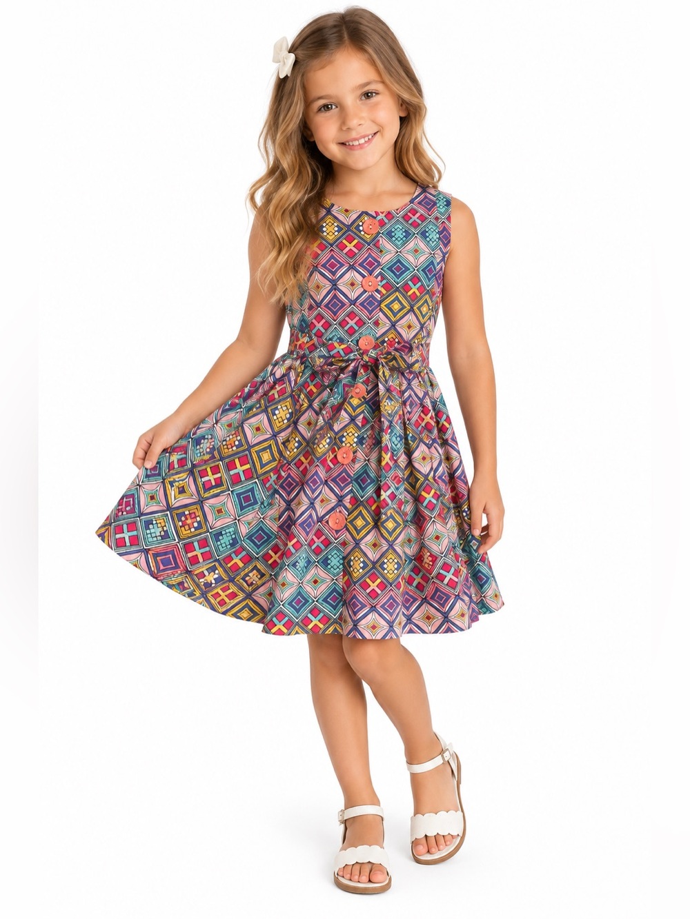 Pan con Chocolate Girls Geometric Print Dress Size 8